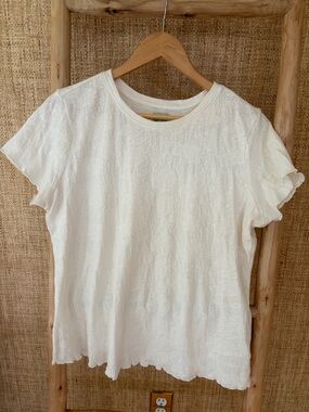 NIC+ZOE Off- White Short-Sleeve Textured Crewneck Top